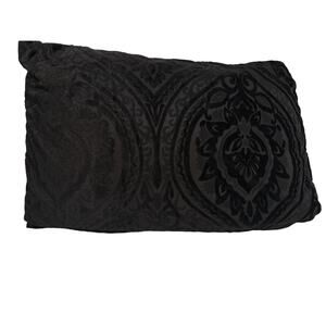 Black Crushed Velvet Lumbar Pillow Cover Damask Rose Scroll 25x19 Envelope Close